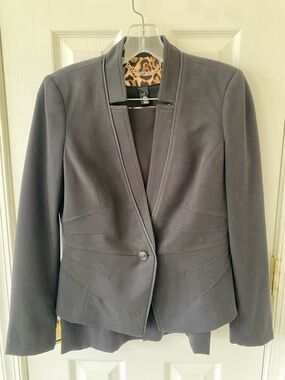 White House Black Market Black Tailored Suit with Leopard Lining